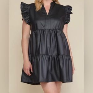 Entro faux leather ruffle tiered dress